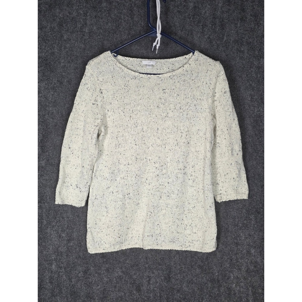 J Jill Sweater Womens Small Cream Textured Open Knit 3/4 Sleeve Boatneck Top